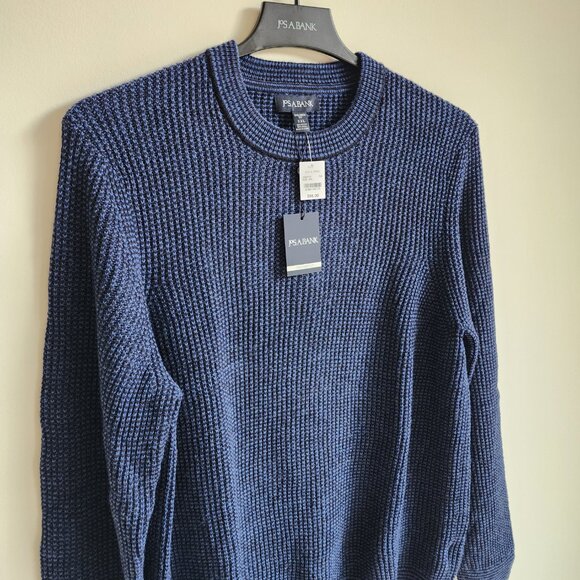 XXL Sweater Blue Navy Jos A Bank Crewneck Chunky Knit Tailored Fit Mens Wool Mix - Picture 9 of 17